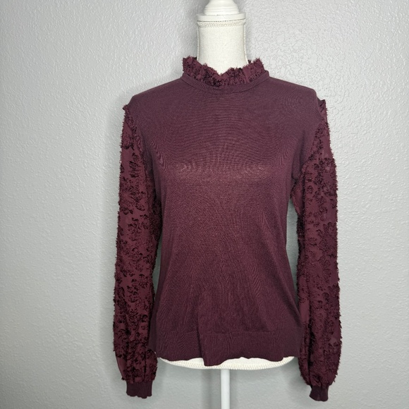 Pre-Owned Burgundy plum 14th & Union pullover sweater sleeve design Large -cp - Picture 2 of 9